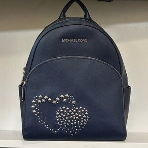 Michael Kors Dark Blue Backpack with Silver Studded Hearts